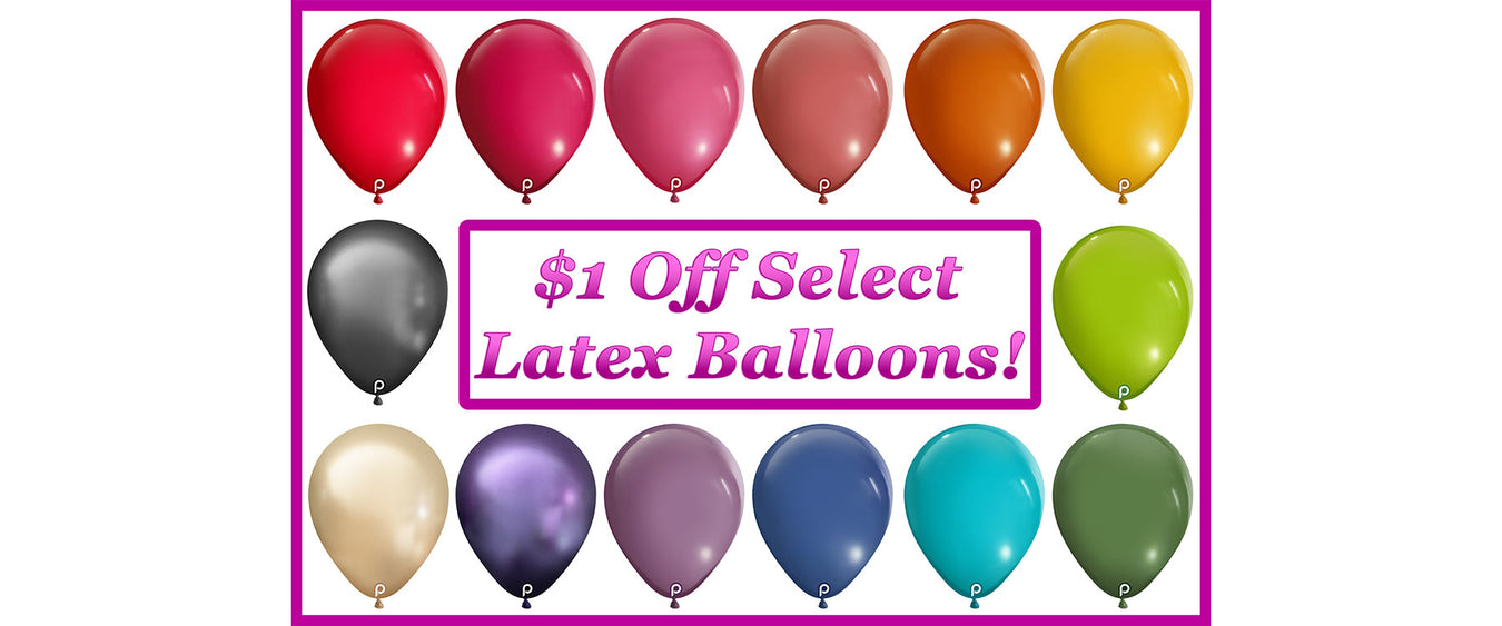 $1 Off Latex Balloons! (Online Orders Only)